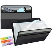 Expanding File Folder 13 Pockets with Zipper Closure, TRANBO Letter/A4 Size Plastic Portable Document Organizer (Black)