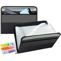 Expanding File Folder 13 Pockets with Zipper Closure, TRANBO Letter/A4 Size Plastic Portable Document Organizer (Black)