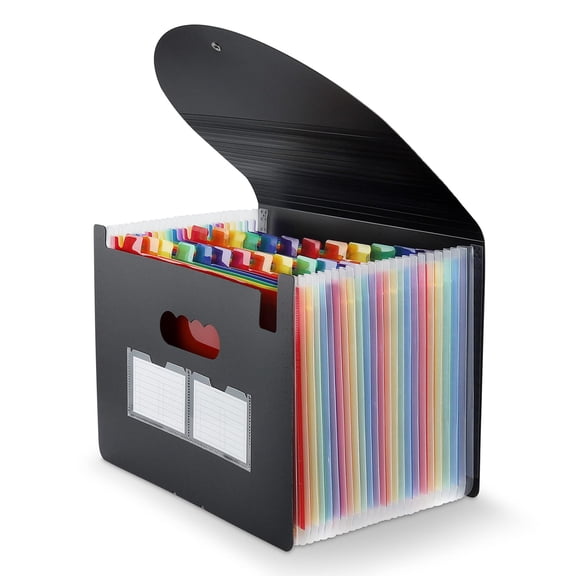 Expanding File Folder,24 Pocket Accordion A4 Letter Size Portable Document Organizer with Colored Tabs,Expandable Bill Coupon Folder - Black