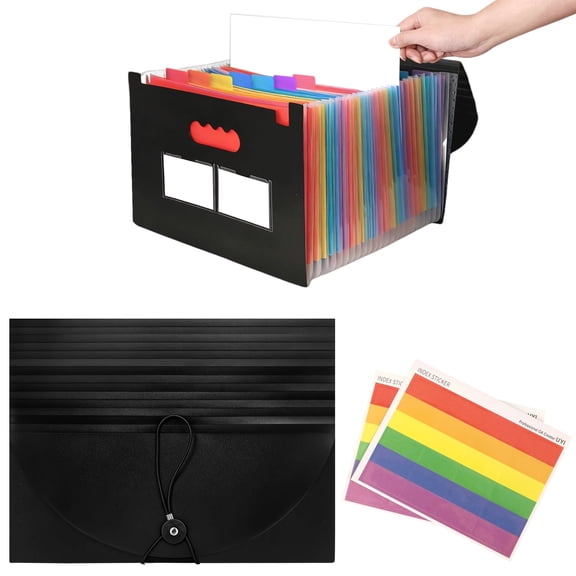 2 Pack Expanding File Folder, 25 Pockets Plastic Accordion Organizer With Secure Buckle, A4 Letter Size Document Organizer With Tabs for Office