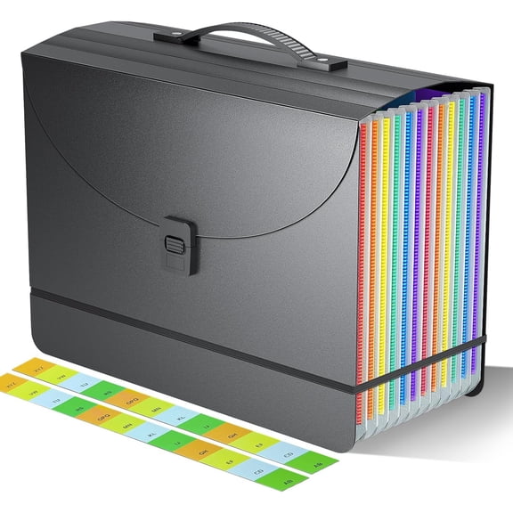 Expanding File Folder/Accordion File Organizer/Portable File Box with 13 Pockets, Filing Folders with Handle,Perfect for Both Standing and Carrying,A4/Letter Size,Colored Tabs,Black Matte