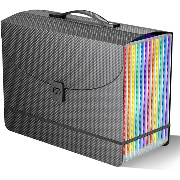 Expanding File Folder/Accordion File Organizer/Portable File Box with 13 Pockets,General Filing Folders with Handle,Perfect for Standing and Carrying,A4/Letter Size,Colored Tabs,Black Diamond