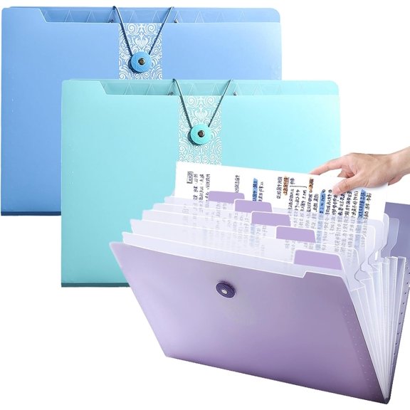 Expanding File Folder Organizer with 12 Pockets, 3 Pack Accordion Document Holder for Office Paperwork, A4 Letter Size Expandable Portfolio for Bills, Receipts & Tax Records