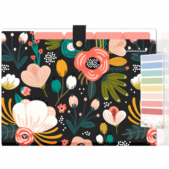 Expanding File Folder Organizer, 5 Pocket Accordion File Holder with Floral Pattern, Waterproof Document Storage for A4 Letter Size, Lightweight Portable Paper Organizer for Travel Work, Multicolor