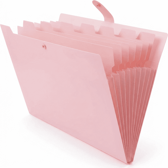 Expanding File Folder Organizer, 8 Pockets with Inner Card Slot, Expandable Document Holder for Office Hospital, Letter A4 Size, Pink