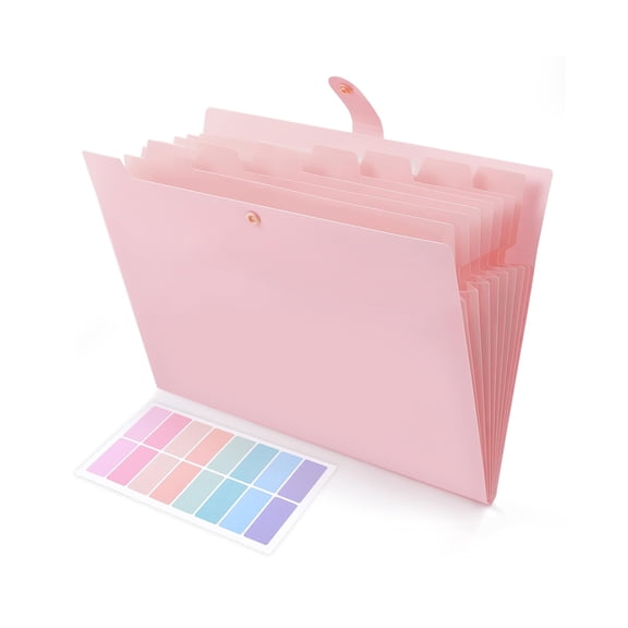 Expanding File Folder Organizer, 8 Pockets with Inner Card Slot, Expandable Document Holder for Office Hospital, Letter A4 Size, Pink