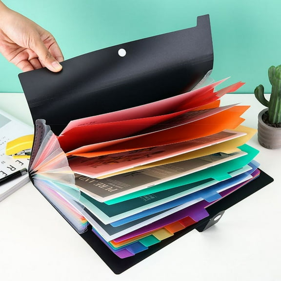 7 Pocket Expanding File Folder with Sticky Labels, Accordion File Folder Document Organizer Expanding Zip File Folder with Zipper Closure?Letter A4 Paper Document Accordion Folder, Black
