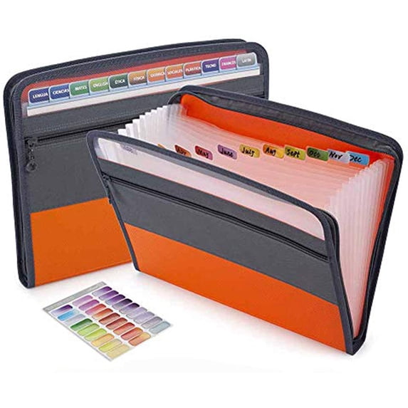 Expanding File Folder with Zipper Closure 13 Pockets Accordion Expanding File Document Organizer with Sticky Labels and Front Pocket Holder for A4 Letter Size