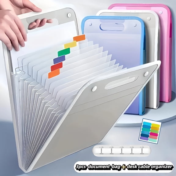 Expanding File Folder with 13 Pockets, 3 Pack Document Organizer with Labele