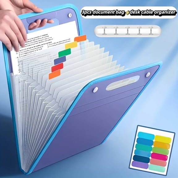Expanding File Folder with 13 Pockets, 3 Pack Document Organizer with Labele