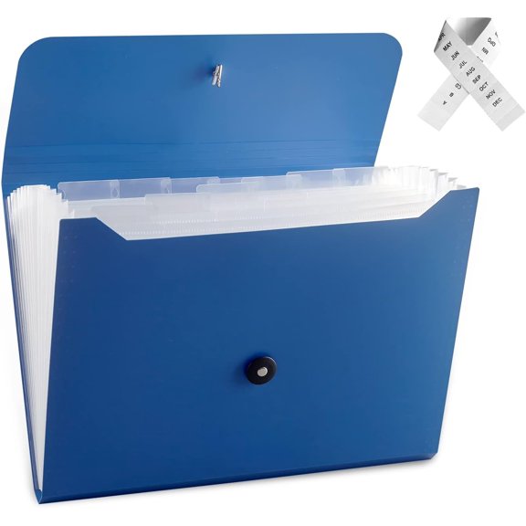 Expanding File Folder with 13 Pockets - Accordion Filing Folder for Documents - Aesthetic Black Paper Organizer for Work, School, Home, Office