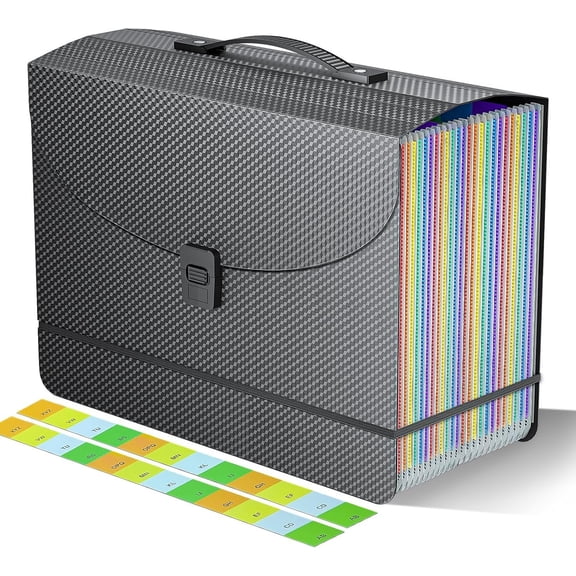 Expanding File Folders,Accordion File Organizer,25 Pockets Expandable File Folder with Plastic Handle,Portable Filing Box,Monthly Bill Receipt Paper and Document Organizer,Colored Tabs,A4/Letter Size