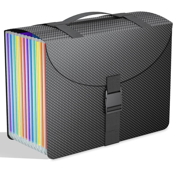 Expanding File Folders with Handle,Accordion File Organizer 13 Expandable Pockets,Portable Filing Box,Adjustable Support Strap,Colored Tabs,Paper Document Organizer,A4/Letter Size