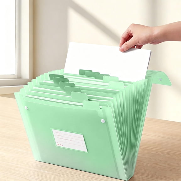 Expanding File Organizer with 13 Pockets,Accordion File Folders with Labels,Portable Document Paper Bill Receipt Organizer,Home College School Office Supplies,Letter Size,Green