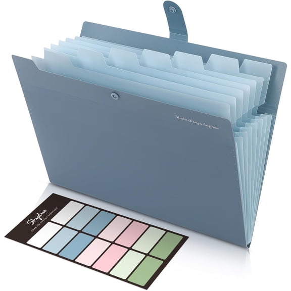 Tivkeber Expanding File Organizer, 8 Pockets Accordion File with Labels, Portable Document Paper Bill Receipt Organizer, Home College School Office Supplies, Letter Size, Blue