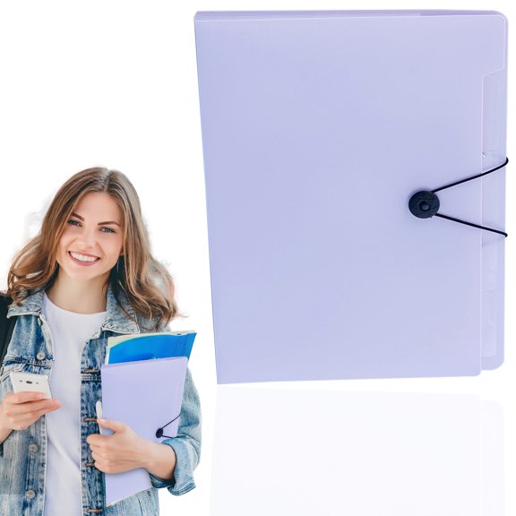 Expanding File Organizer With 5 Pockets For Test Paper Storage And Portable Document Filing - Elegant Purple