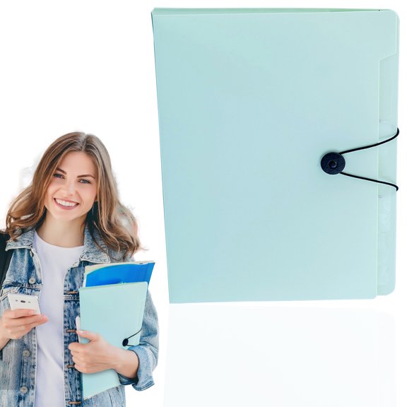 Expanding File Organizer With 5 Pockets For Test Paper Storage And Portable Document Filing - Laurel Green