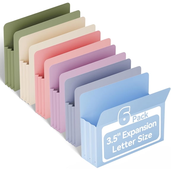 Expanding File Pockets 3.5" Expansion,6 Pack Extra Capacity Poly File Pockets,Heavy Duty Letter Size File Pockets for Cabinet with Straight-Cut Tab,Holds 8.5" x 11" documents & Manila Folder