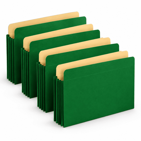 Expanding File Pockets Jackets Wallet 3.5" Expansion Letter Size Reinforced Straight Cut Tab Gusset Green 5 Pack
