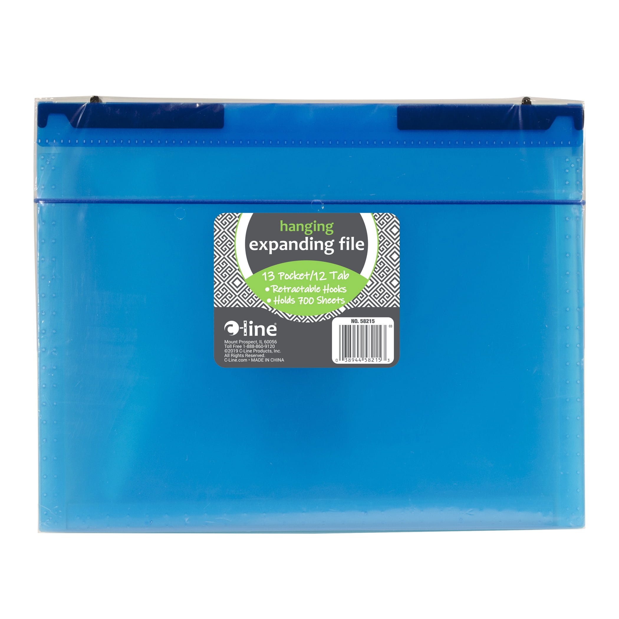 C-Line Expanding File Folder, 13-Pocket, Hanging Tabs, Bright Blue ...