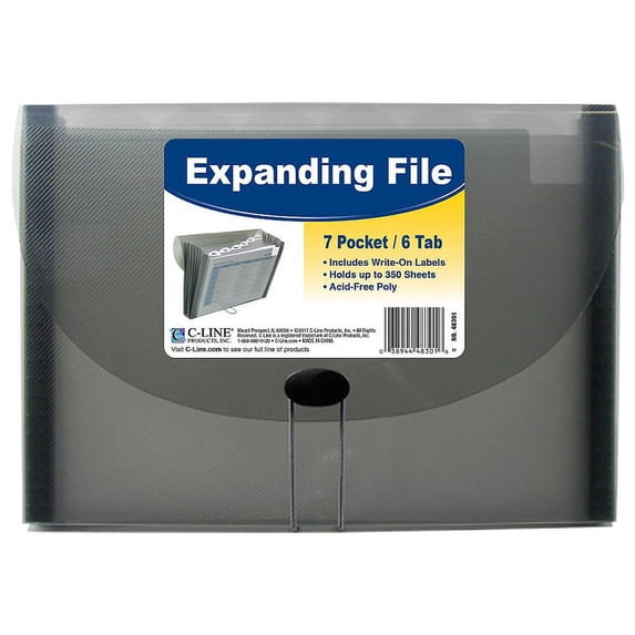 Expanding Files, 1.63" Expansion, 7 Sections, Letter Size, Smoke | Bundle of 5 Each