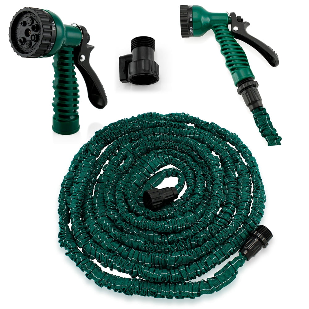 Expanding Flexible Garden Water Hose w/ Spray Nozzle in Green (25ft) - CycloneSound