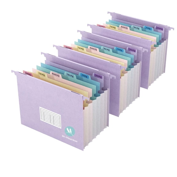 Expanding Hanging File Folders For Filing Cabinet 7 Accordion Pockets 1.2'' Expandable Multi-color Tabs Letter Size 50% Wheat Straw 3 Pack (lavender)