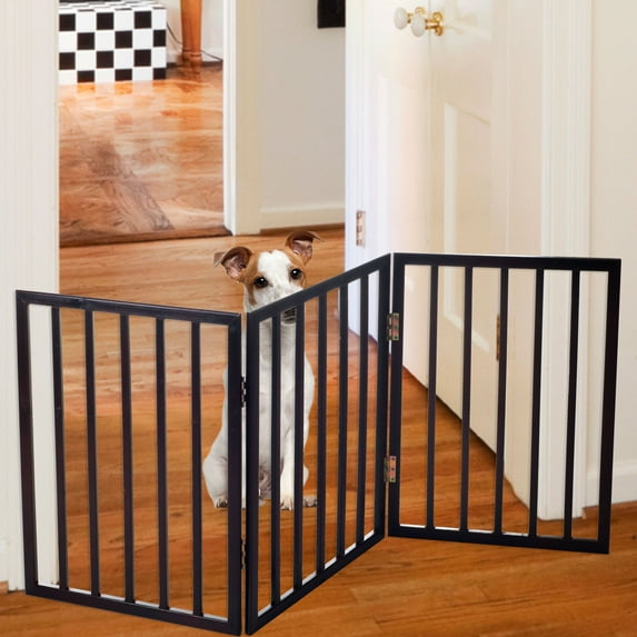 Expanding Portable Freestanding Wooden Pet Gate - Dark Brown