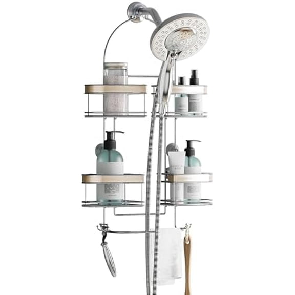 Expanding Shower Caddy, Rust-Resistant, Chrome with Brushed Accents