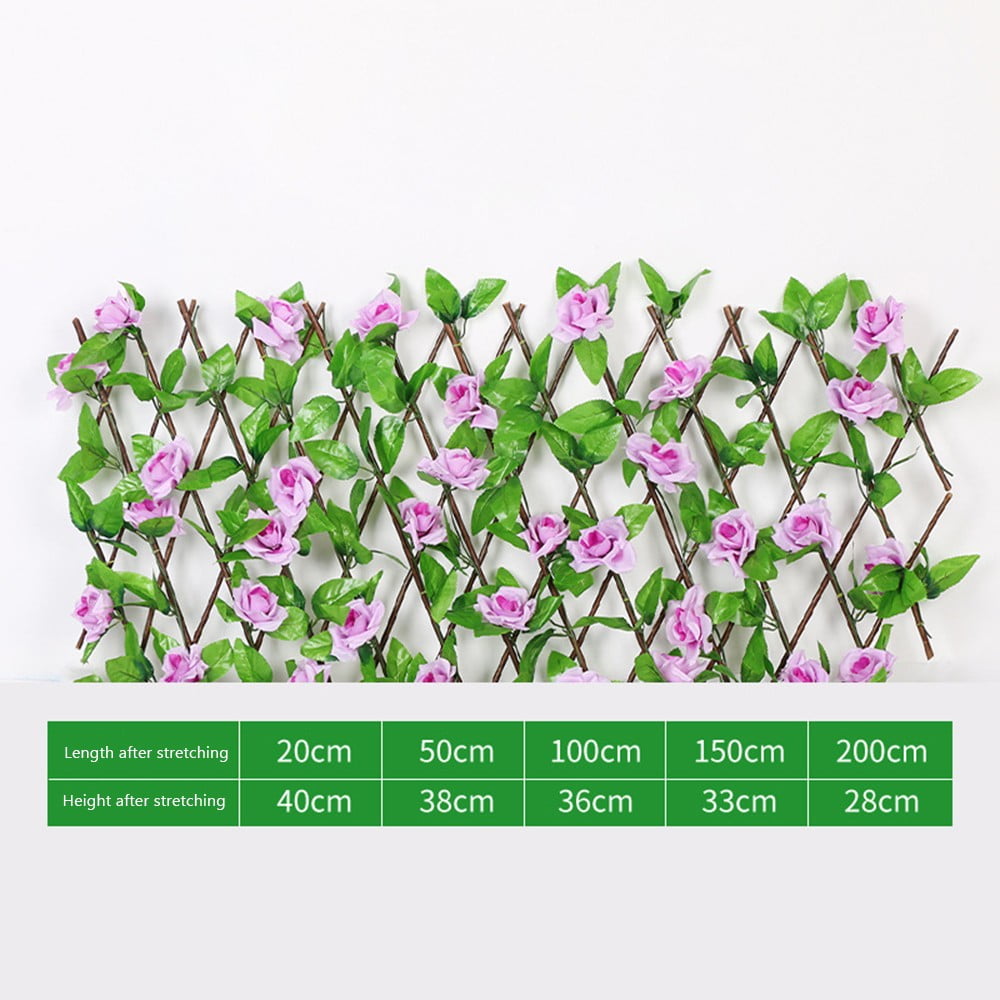 Expanding Trellis Artificial Rose Flower Garden Wall Leaf Wood