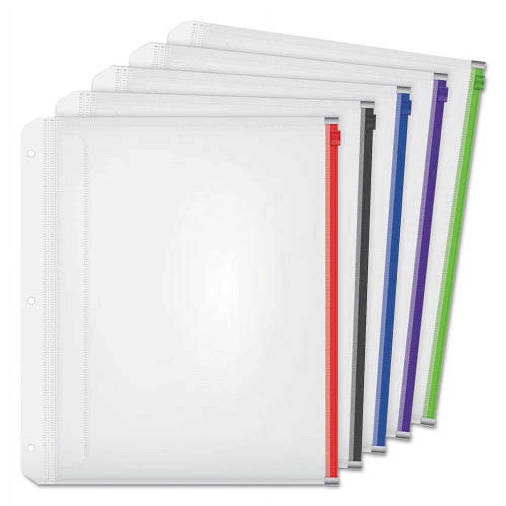 Expanding Zipper Binder Pocket, 8.5 x 11, Assorted Colors, 5/Pack | Bundle of 10 Packs