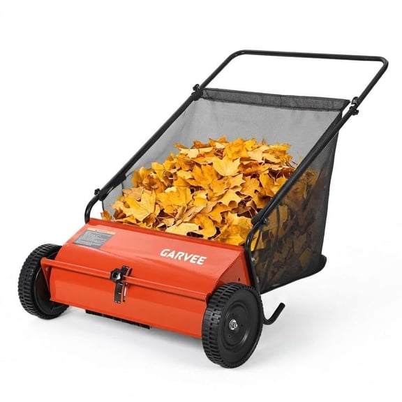 ExpanseEcho 26-Inch Push Lawn Sweeper Heavy Duty Steel Frame, 7 Cu. ft Capacity, Adjustable Brush Height, Walk-Behind Manual Leaf & Grass Collector for Yard, Garden, Driveway, Patio Cleanup