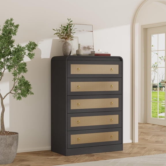 ExpanseEcho 5-Drawer Rattan Dresser for Bedroom