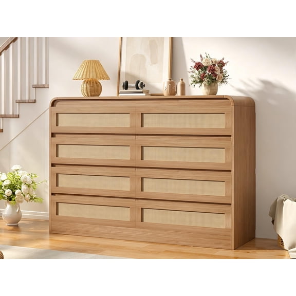 ExpanseEcho 8-Drawer Farmhouse Dresser for Bedroom - 47" Wide Wooden Chest of Drawers with Ample Storage - Brown