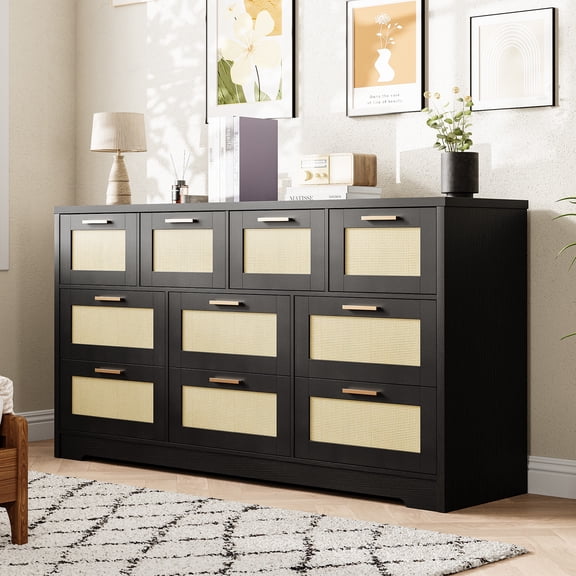 ExpanseEcho Black 10-Drawer Dresser for Bedroom, Organized Storage Cabinet