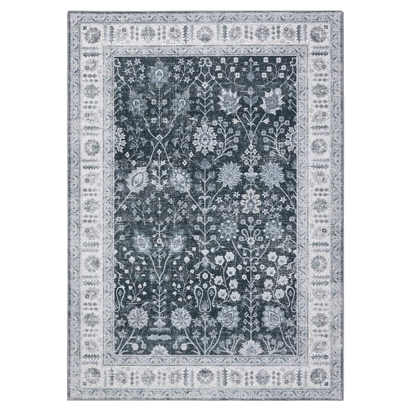 ExpanseEcho Modern Washable Area Rug Black 6x9 ft Non-Slip Low Pile Carpet for Living Room