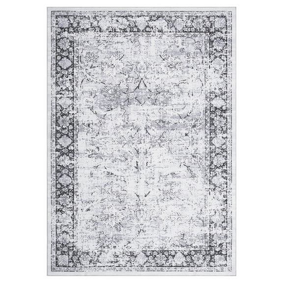 ExpanseEcho Modern Washable Area Rug Gray 5x7 ft Non-Slip Low Pile for Living Room Bedroom
