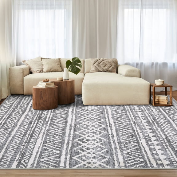 ExpanseEcho Modern Washable Area Rug Grey 10x13 ft Non-Slip Low Pile Carpet for Bedroom