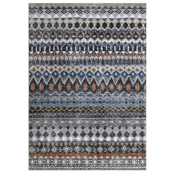 ExpanseEcho Modern Washable Area Rug Grey 5x7 ft Non-Slip Low Pile for Living Room Bedroom