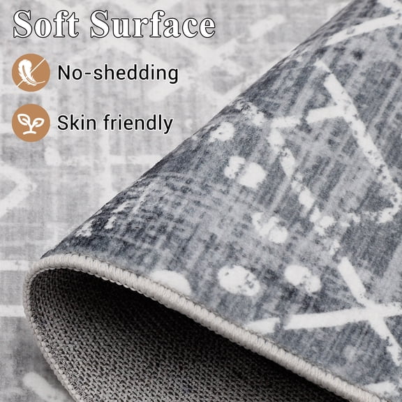 ExpanseEcho Modern Washable Area Rug Grey 5x7 ft Non-Slip Low Pile for Living Room Bedroom
