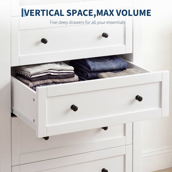 ExpanseEcho White 5-Drawer Dresser for Bedroom, Organized Storage Cabinet