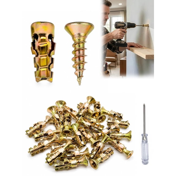 Expansion Anchors for Wood, 6 x 14mm Hinge Repair Screw Set with Strong Fixing Grip, Short Expansion Anchor Screws for Cabinet Hinges Wardrobe Doors Tile Furniture Repair