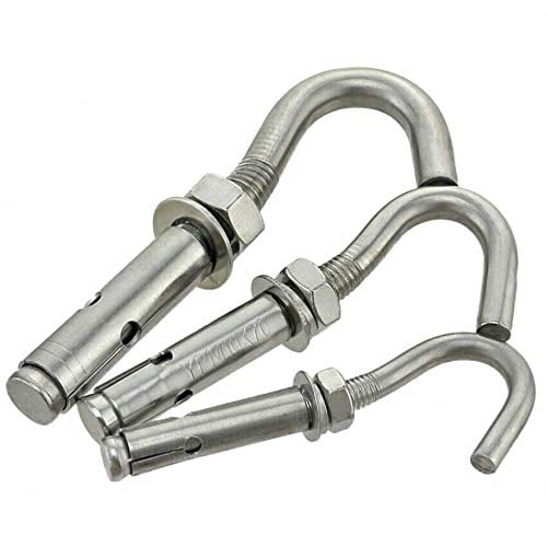 Expansion Bolt, Expansion Screw,Heavy Duty Fixing Anchors, M6 M8 Expansion Screws Hooks 316 Stainless Steel Eye Bolt Open Anchor Hook for Basket Ceiling Fan Hanging (Length : 2pcs, Size : M8) (Color