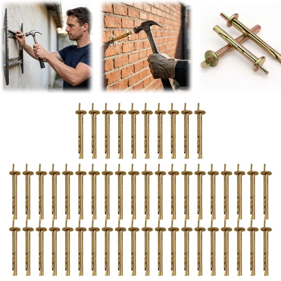 Expansion Nails 50 Pack 6x60mm Carbon Steel Hammer Fasteners Kit Zinc Plated Drive Anchors Heavy Duty Wall Anchors for Concrete Brick Masonry Installation