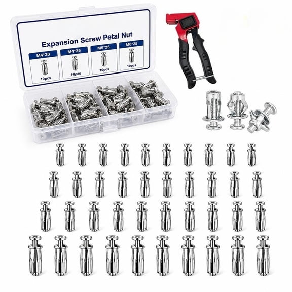 Expansion Screw Petal Nut Heavy Duty Button Rivet Locking Nuts Flower, Bolts Fastener Set M4 M5 M6 Zinc Plated Steel with Riveting Tools for Automotive DIY Repairs Rust Resistant(40pcs)