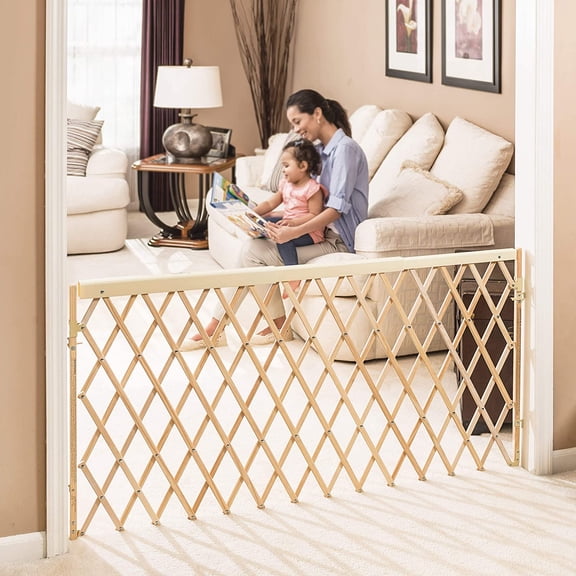 Expansion Walk-Thru Room Divider Gate Natural Wood -Wide Safety Barrier for Doorways and Stairs