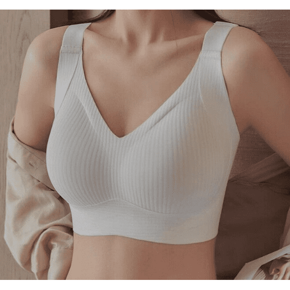 Expectatioin Wire-Free Non-Marking Skin-Friendly Push-Up Bra, Adjustable Support-White-M(34/75BCD-45-55kg)