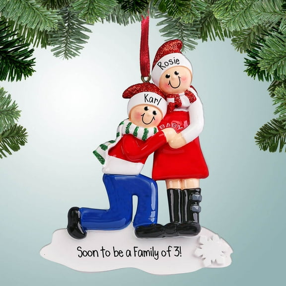 Expecting Couple with Kneeling Dad - Pregnant - 1st Baby - Growing Family - Mother - Mom - Personalized Christmas Ornament - Great Gift Ideas