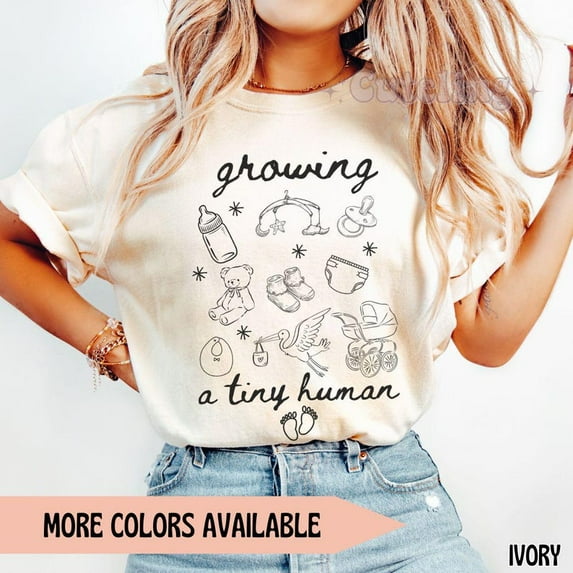 Expecting Mom T-Shirt, Doodle Baby Reveal Tee, Funny Maternity Shirt, Growing A Tiny Human Shirt