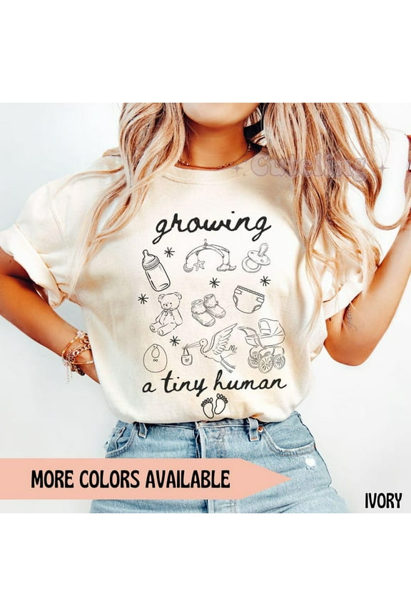 Expecting Mom T-Shirt, Doodle Baby Reveal Tee, Funny Maternity Shirt, Growing A Tiny Human Shirt